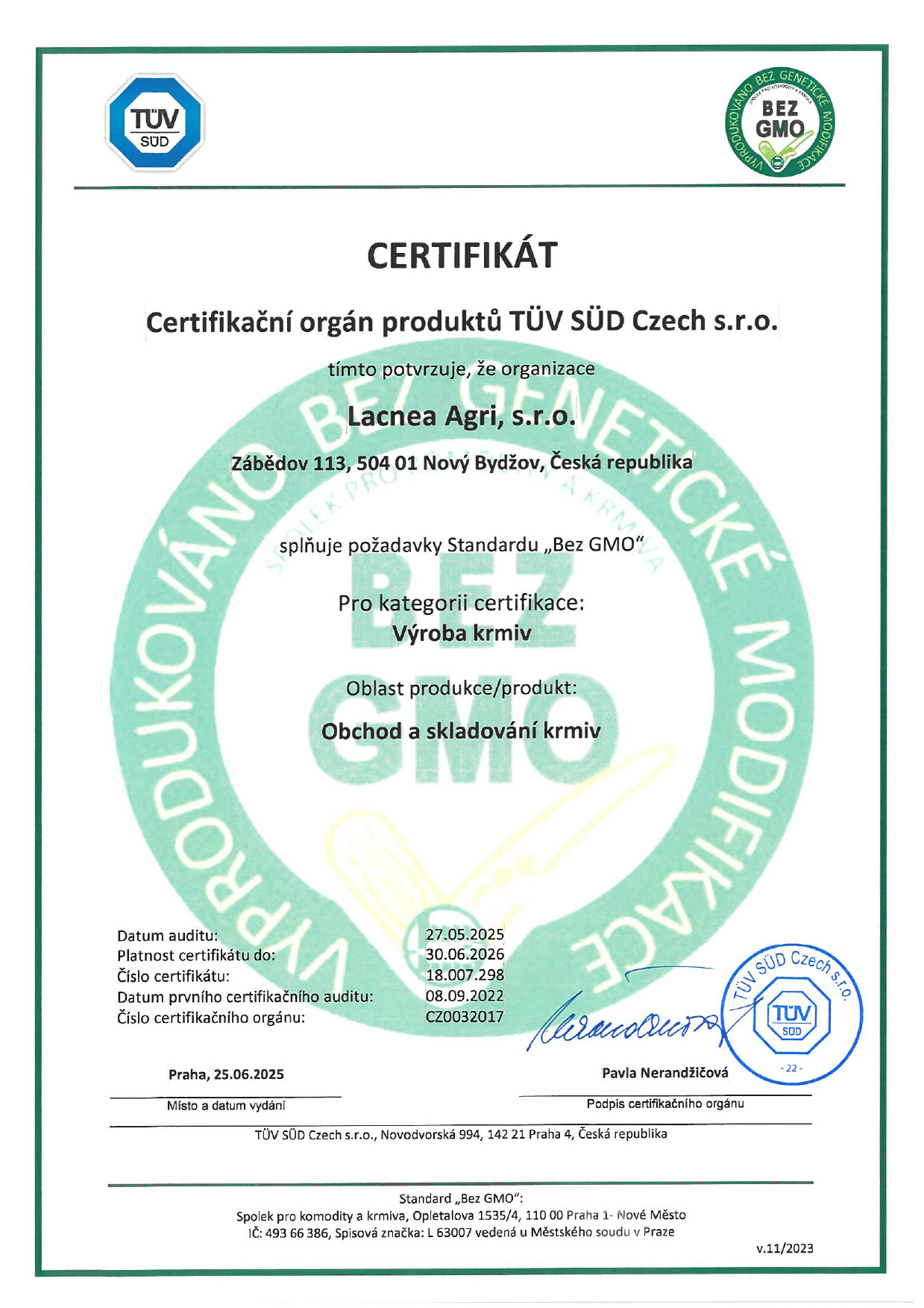 BEZ GMO Certifikát